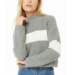 grey white stripe color block knit sweater f21 s